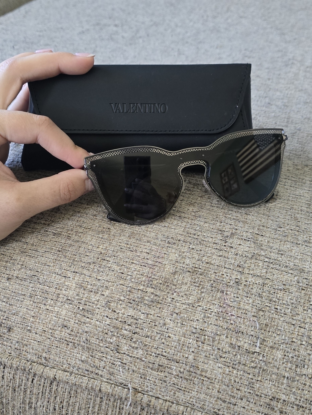 Valentino Black Frame Sunglasses with Embellished Trim